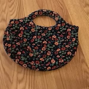 Black floral velvet handbag